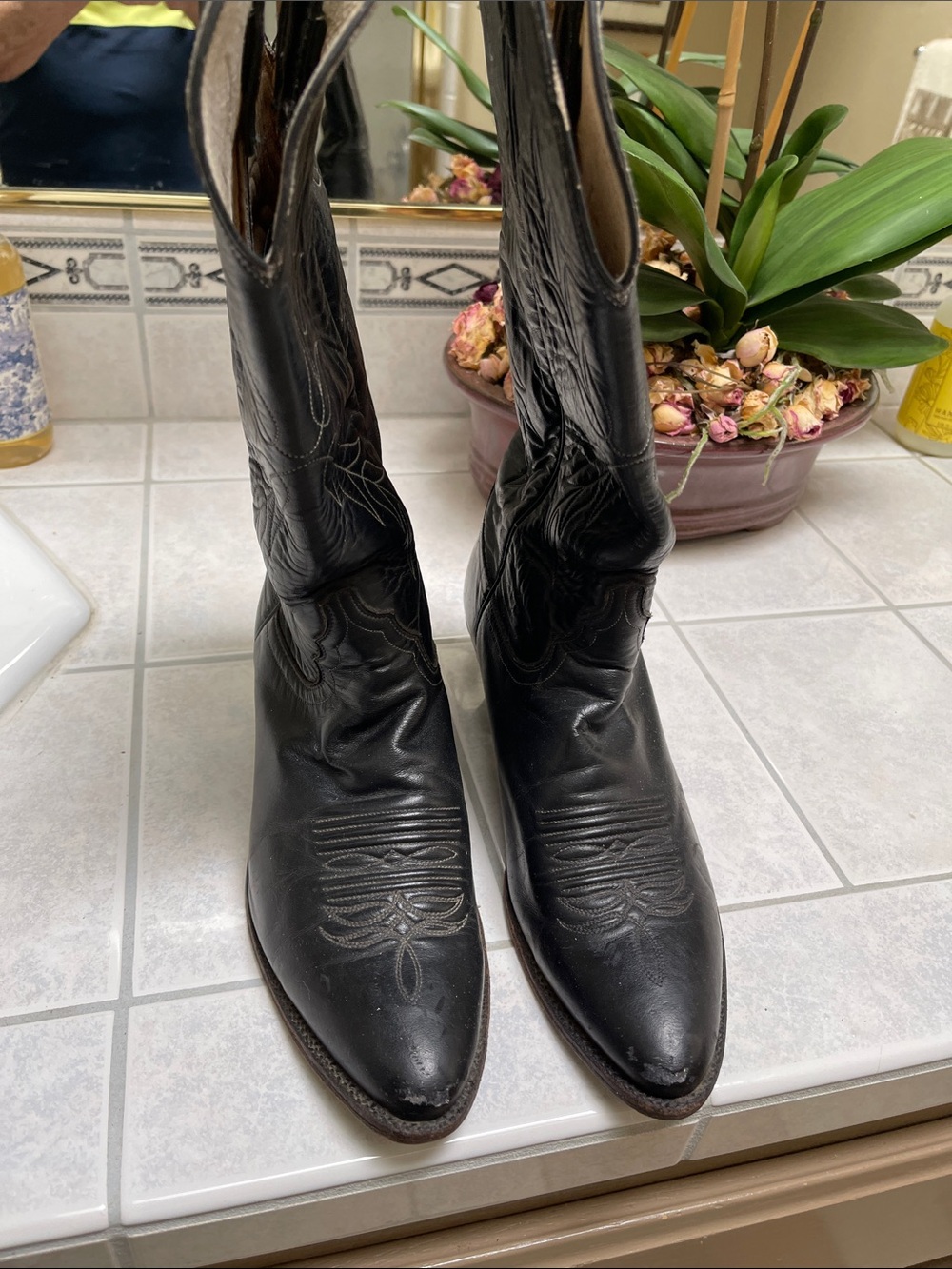 Justin Boots Black Leather Women's Western Heeled Boots